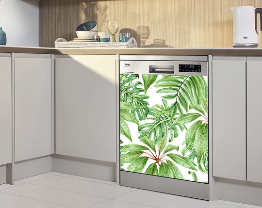 Discover Dishwasher Tropical Palm Leaves Pattern Vinyl Skin Flowers Dishwasher Kitchen Floral Vinyl Sticker