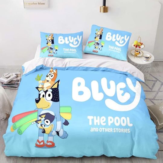 Discover BlueyDad Blue Pattern Bedding Set Duvet Cover, Funny Cartoon Design Duvet Cover With Pillowcases