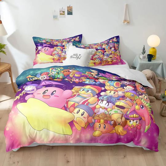 Discover Cartoon Cute Game Kirby Bed Set, 3D Printed Anime Duvet Cover, Cartoon Anime Bedroom Set