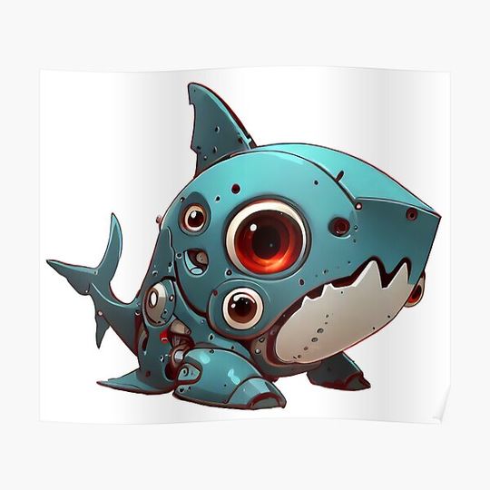 Discover Robo-Shark! Premium Matte Vertical Poster