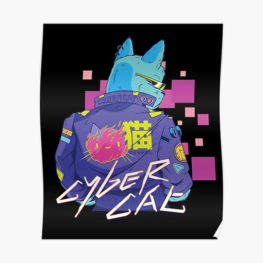 Discover Anime Cybercat Cyberpunker Cat Premium Matte Vertical Poster