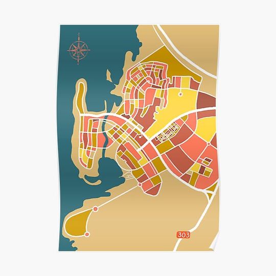 Discover Artistic map of KAUST, King Abdullah University of Science and Technology in fall colors Premium Matte Vertical Poster