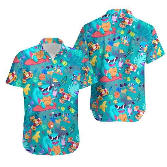 Discover Squirtle Hawaiian Pattern.xanh.Hawaiian Shirt, Button Up Shirt, PKM Hawaiian Shirt, Aloha Shirt, Hawaiian Anime Shirt