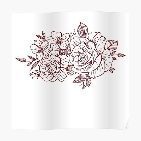 Discover Roses Flowers Sketch Claret Design Simple Aesthetic Premium Matte Vertical Poster