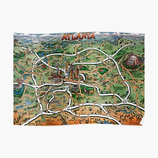 Discover Atlanta Georgia Cartoon Map Premium Matte Vertical Poster
