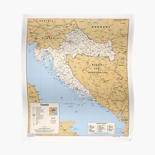 Discover Map of Croatia (1995) Premium Matte Vertical Poster