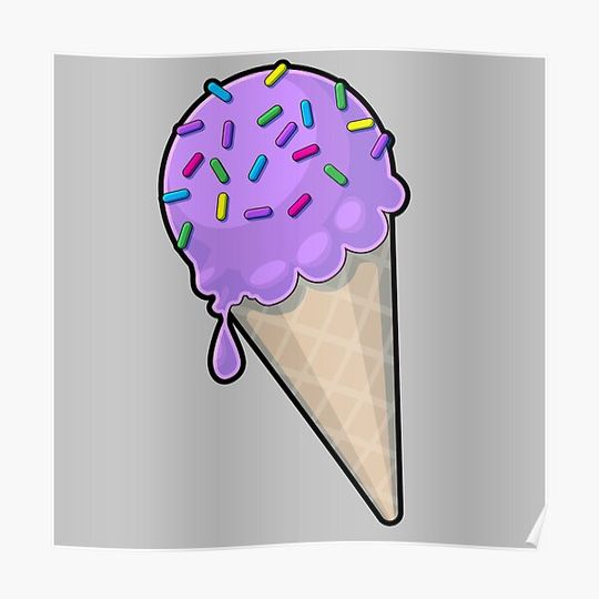 Discover Purple Ice Cream Cone w/Sprinkles Premium Matte Vertical Poster
