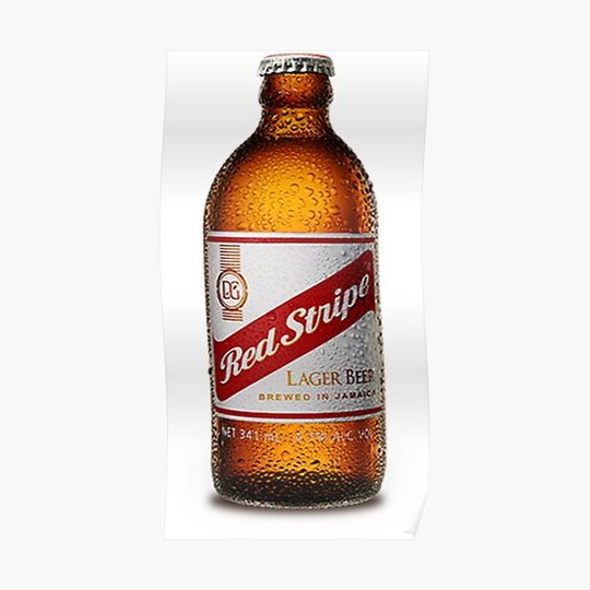 Discover Red Stripe Cold Lager Beer Bottle Premium Matte Vertical Poster