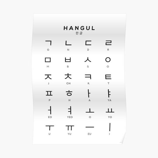 Discover Korean Alphabet Chart, Hangul Language Chart, White Premium Matte Vertical Poster