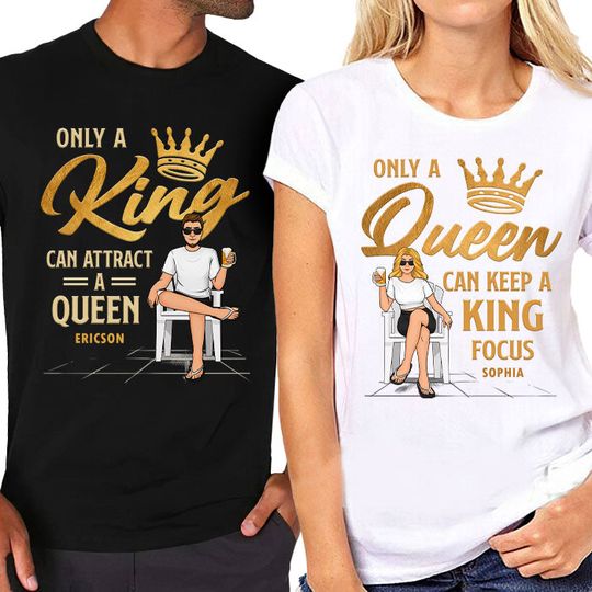 Discover Only A King Can Attract A Queen - Personalized Matching Couple T-Shirt