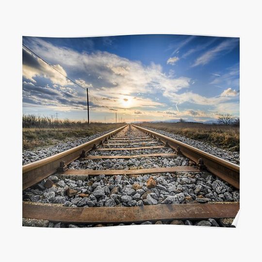 Discover Train Tracks at Sunset Premium Matte Vertical Poster