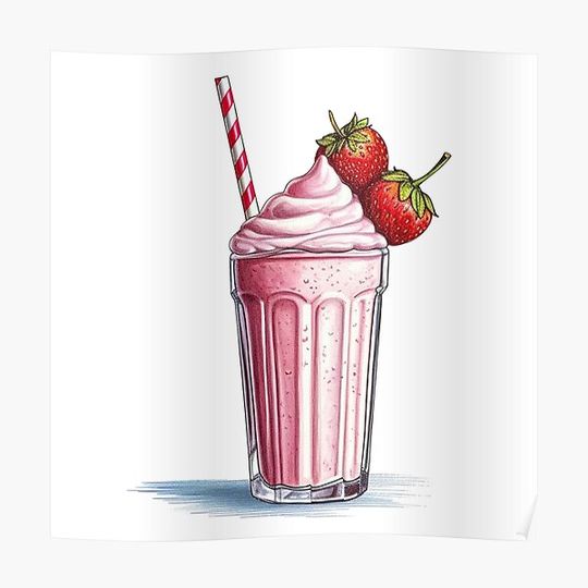 Discover Sensational Symphony: Delight in the Captivating Strawberry Milkshake Experience Premium Matte Vertical Poster