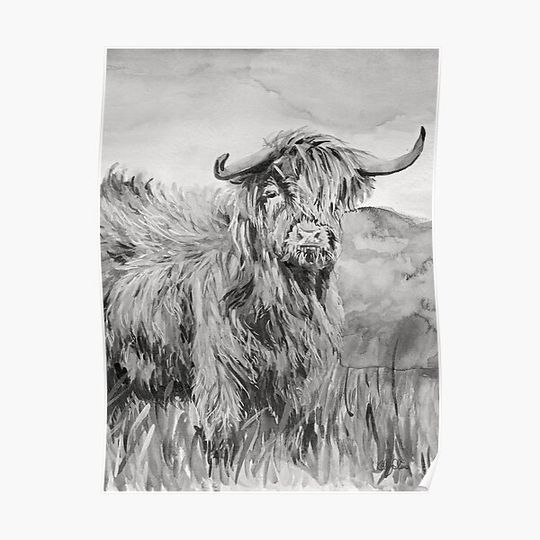 Discover Highland Cow (Black & White) Premium Matte Vertical Poster