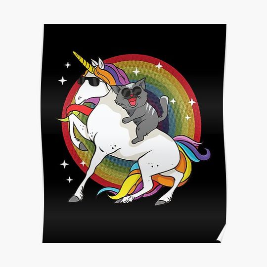 Discover Cat Riding Unicorn Premium Matte Vertical Poster