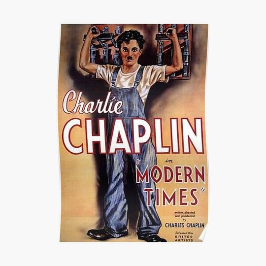Discover Charlie Chaplin in Modern Times classic movie. Premium Matte Vertical Poster