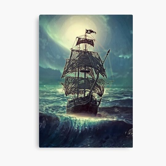 Discover Ghost Pirate Ship at Night Canvas