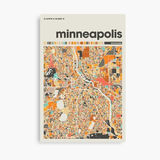 Discover Minneapolis Colorful Map, City Of Minneapolis Map Canvas