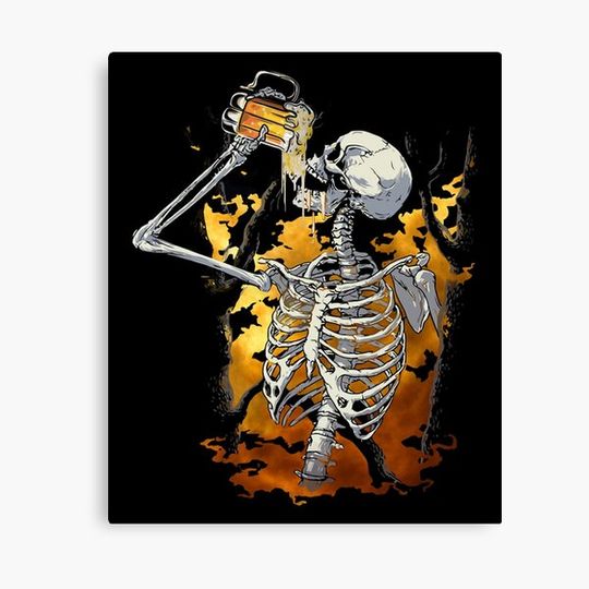 Discover Halloween Beer Drinking Skeleton Skull Canvas