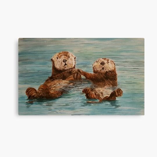 Discover Cute otters holding hands Canvas