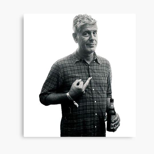 Discover Vintage Anthony Bourdain's Cook Quote Finger and Beer Canvas