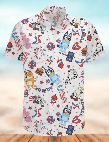 Discover BlueyDad 4th of July Button Shirt for Summer