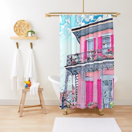 Discover Watercolor Pink New Orleans French Quarter Nola Home Shower Curtain