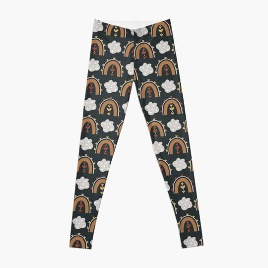 Discover Golden Rainbow  Pattern Golden and Brown Hearts Pattern Leggings