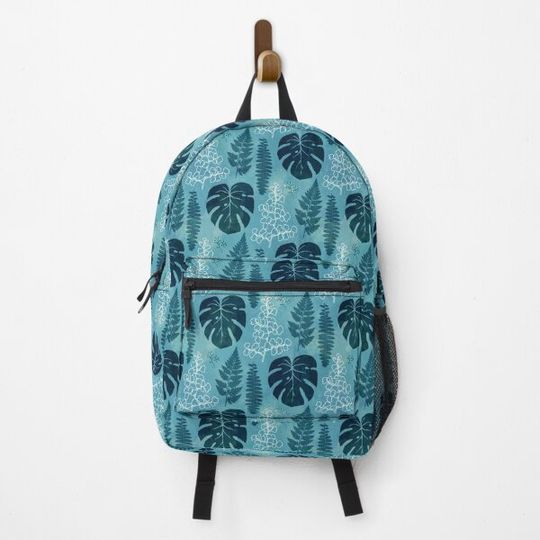 Discover Turquoise tropical leaves Backpack