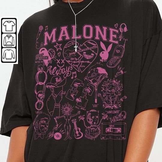 Discover Post Malone Doodle Art Tattoo Shirt, Post Malone Album Lyrics Art
