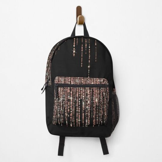 Discover Luxury Black Rose Gold Sparkly Glitter Fringe Backpack