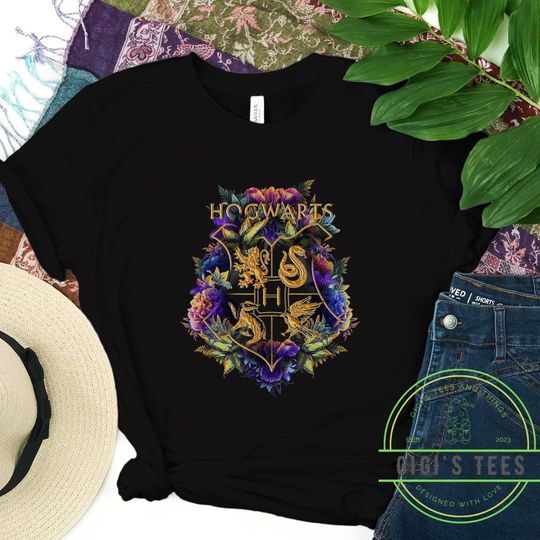 Discover Hogwarts Floral Crest Harry Potter Unisex Jersey Short Sleeve Tee