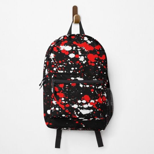 Discover Red and White Paint Splatters on Black Backpack