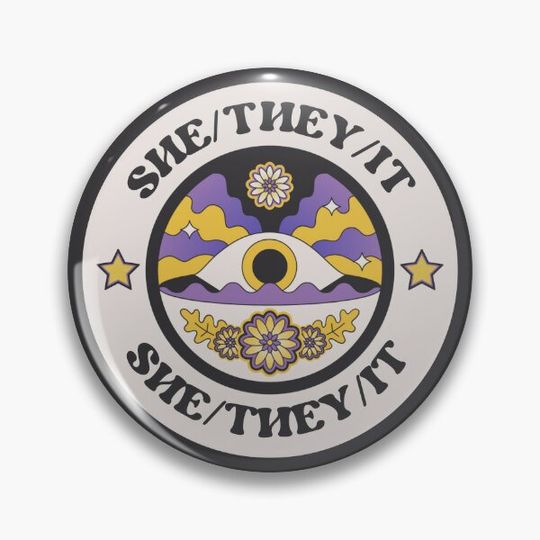 Discover She/They/It Pronouns Non-binary Trans LGBTQ Pride She They It Pronoun Pin Button