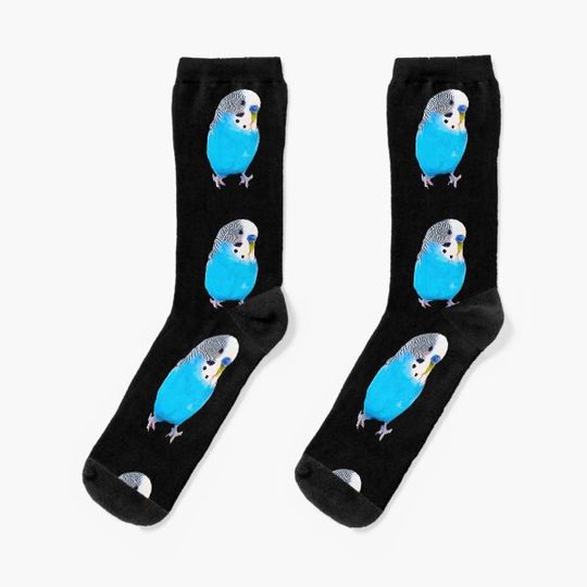 Discover Budgie Blue Cute Bird Art Socks