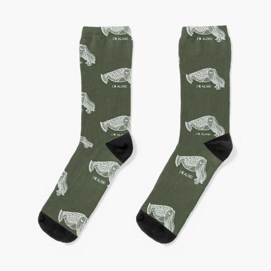 Discover Cuttlefish - I'm Alive! - meaningful animal design (on khaki green) Socks