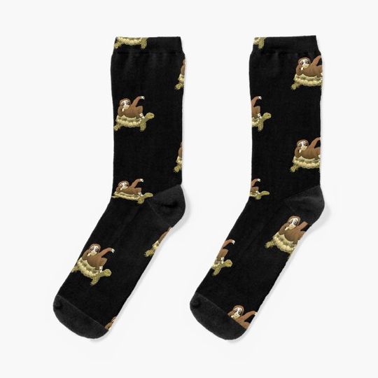 Discover Cute & Funny Sloth Riding Turtle Adorable Animals Socks