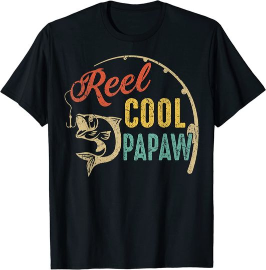 Discover Funny Fathers Day Vintage Fishing Reel Cool Papaw Dad Daddy T-Shirt
