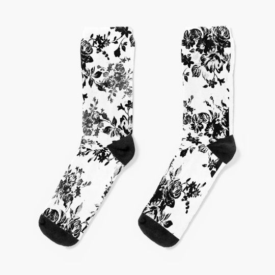 Discover Elegant chic vintage black white floral pattern Socks