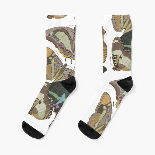Discover Vintage Botanical Butterfly Print Socks
