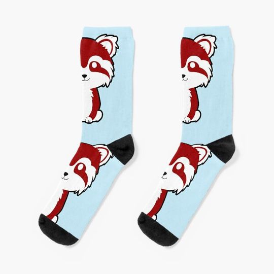 Discover Happy Red Panda - Blue Socks