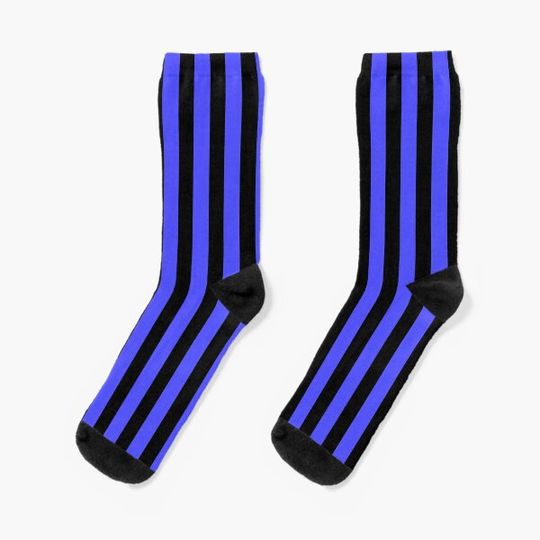 Discover Neon Blue and Black Vertical Stripes Socks