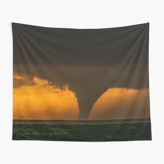 Discover Silhouette - Large Tornado Rumbles Over Kansas Tapestry