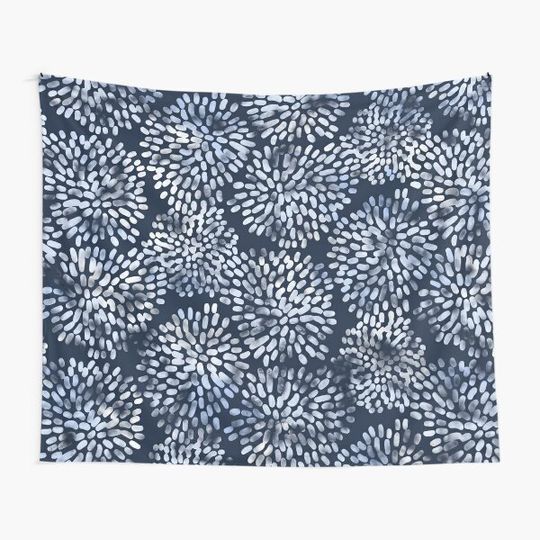 Discover Abstract Navy Watercolor Line Flowers Tapestry