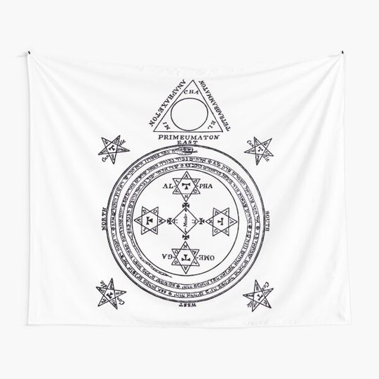 Discover Solomon Circle Goetia Black n White Tapestry