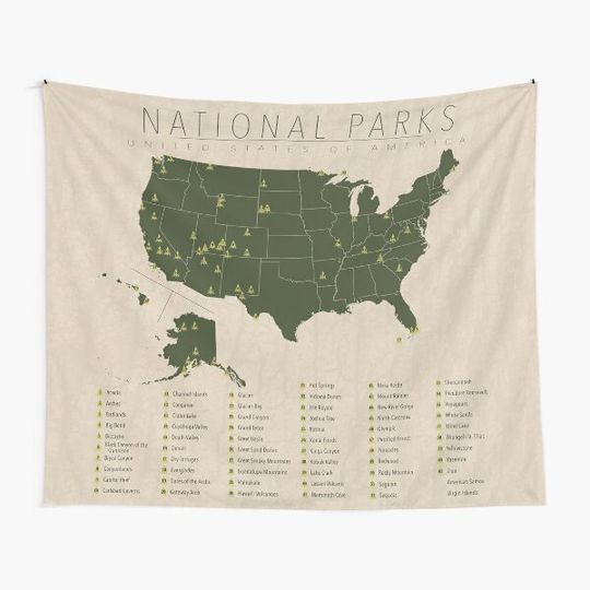 Discover US National Parks w/ State Borders Tapestry