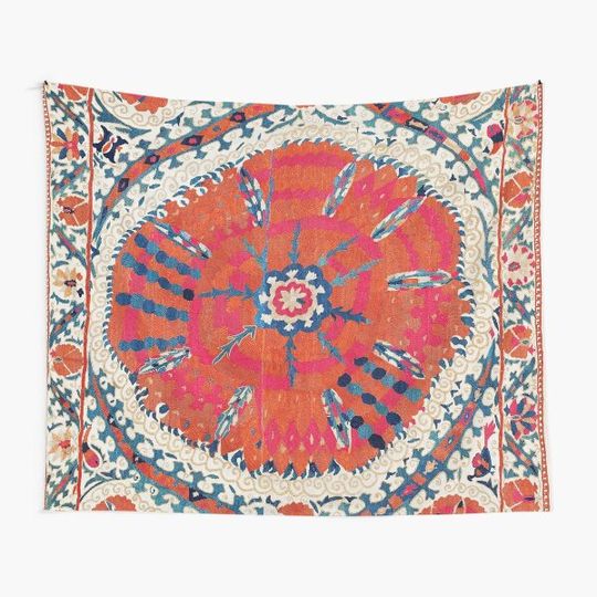 Discover Large Medallion Suzani Bokhara Uzbekistan Embroidery Print Tapestry