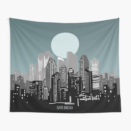 Discover san diego skyline Tapestry