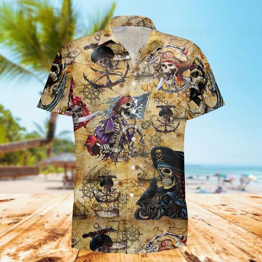 Discover Vintage Pirates Skull Button Shirt