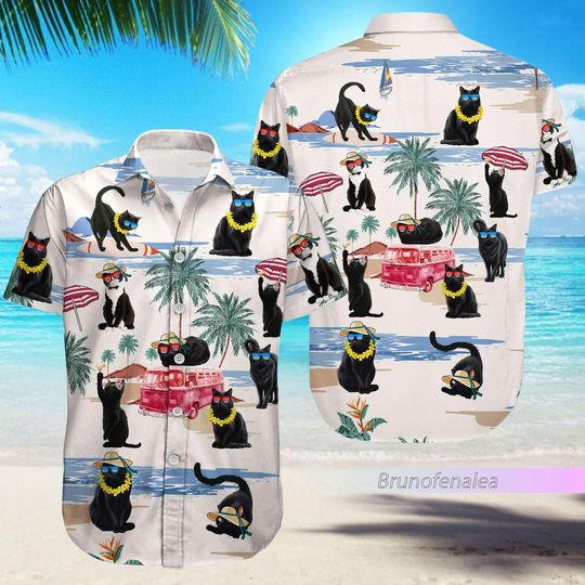 Discover Black Cat Button Shirt For Men Women, Black Cat Summer Shirt,