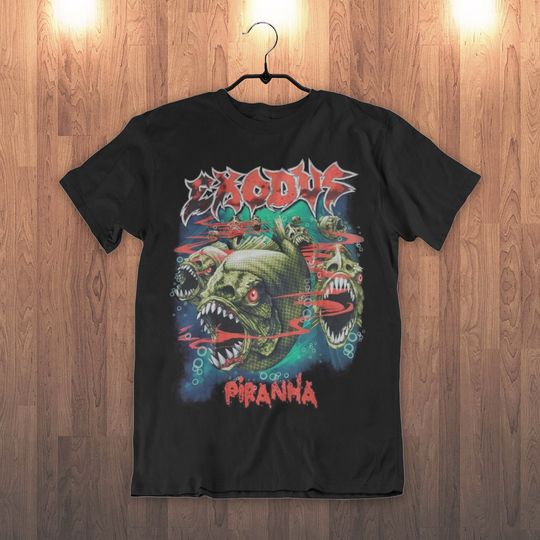 Discover Piranha Exodus Music Band Vintage 90s Shirt